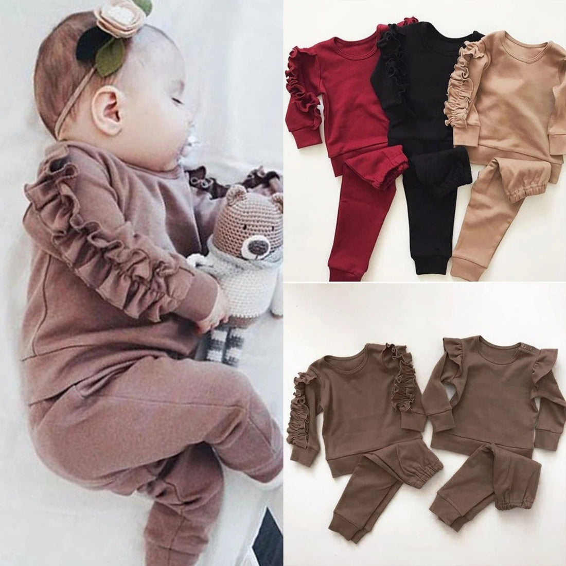 Newborn baby ruffles jumper set in brown