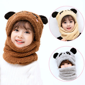 Winter hat with panda design and attached bib