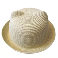 Cute summer straw hat with cat ears for sun protection