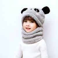 Baby wearing a one-piece panda head hat