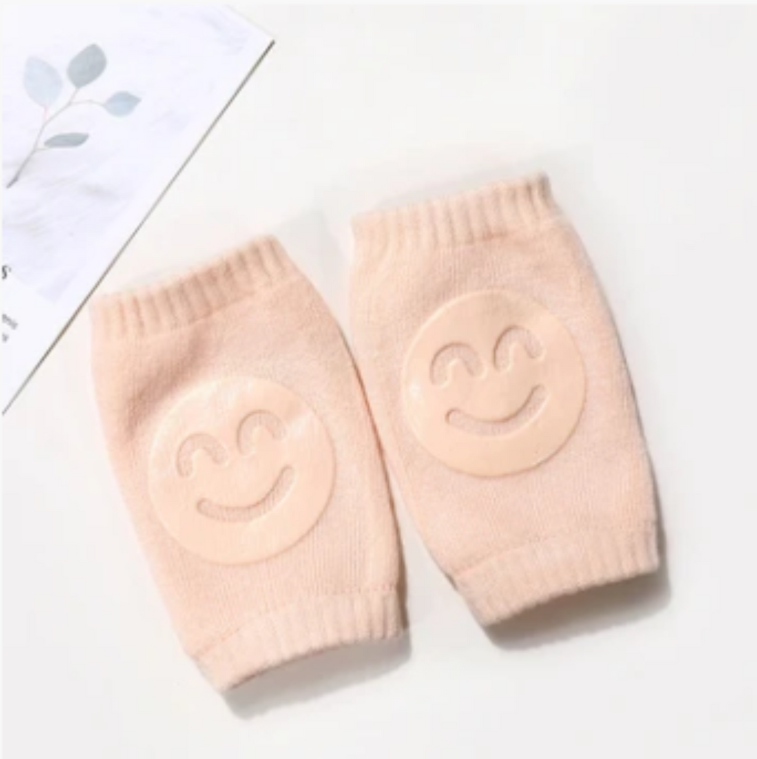 Beige summer baby socks with knee pads