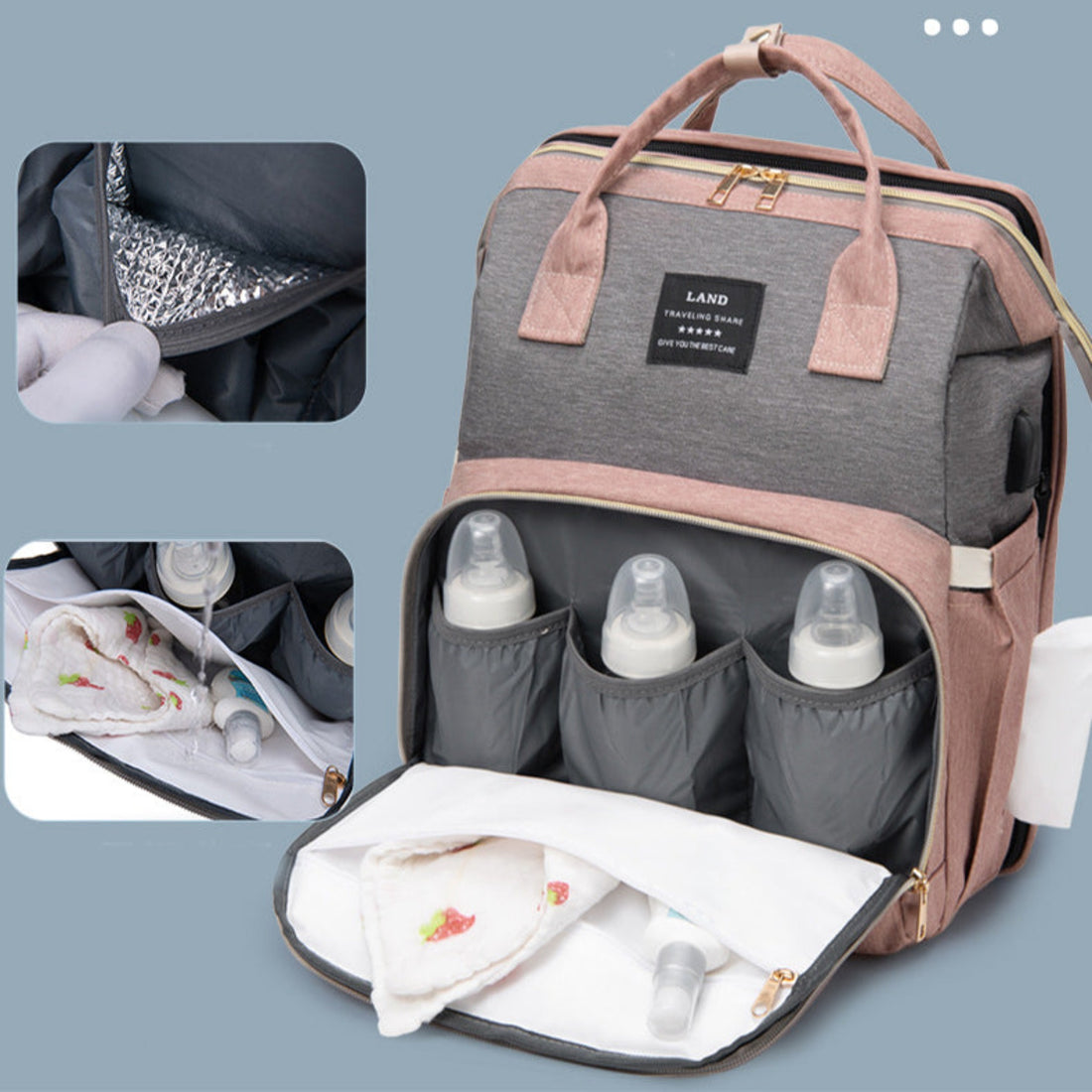Pink baby backpack with built-in crib