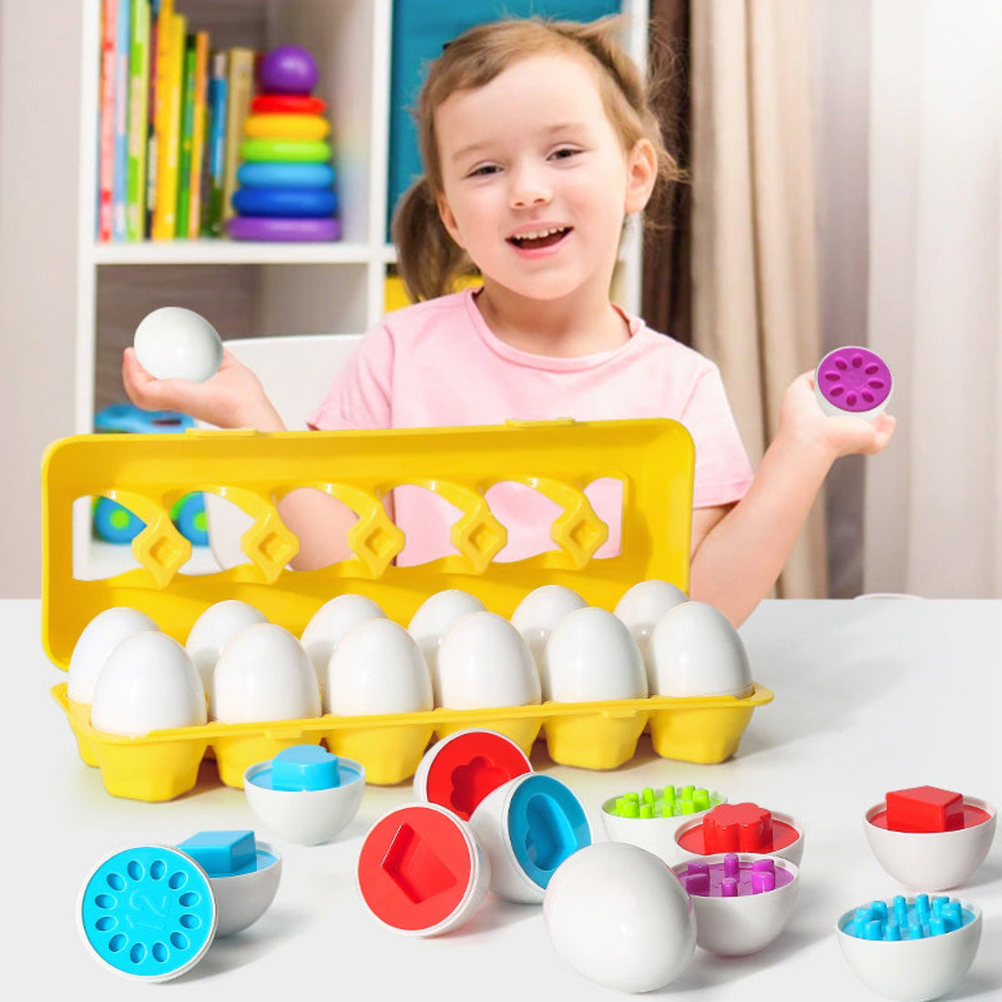 Smart egg toy for shape matching